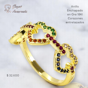 Anillo Corazones Entrelazados Enchapado en Oro 18k