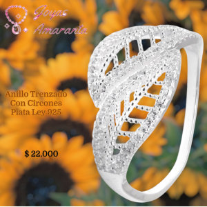 Anillo Hoja Trenzada con Circones - Plata Ley 925